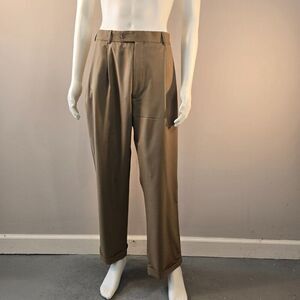 Grant Thomas Khaki Brown Wool Dress Pants Mens Sz 36 x 29 Pleated Classic Cuff